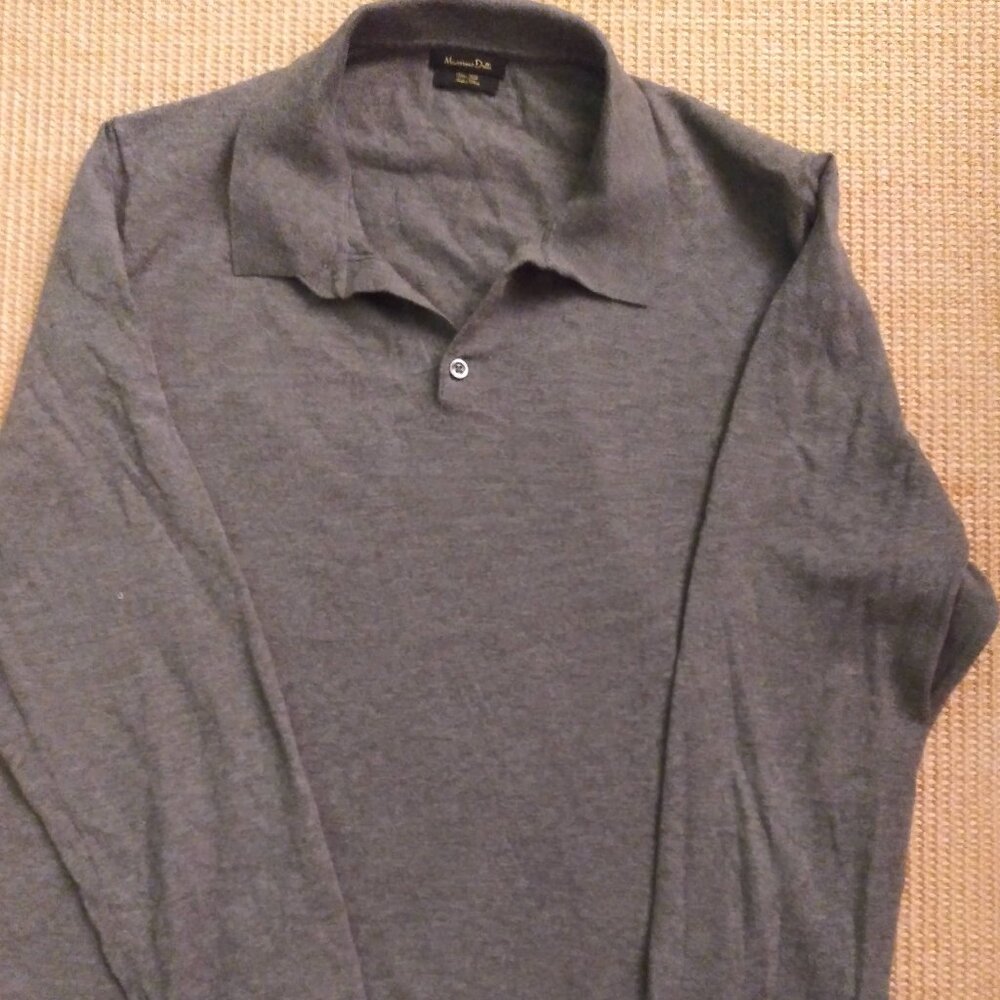 Massimo Dutti Mens Size Medium Long Sleeve Charcoal Gray Cotton Silk Stretch EUC